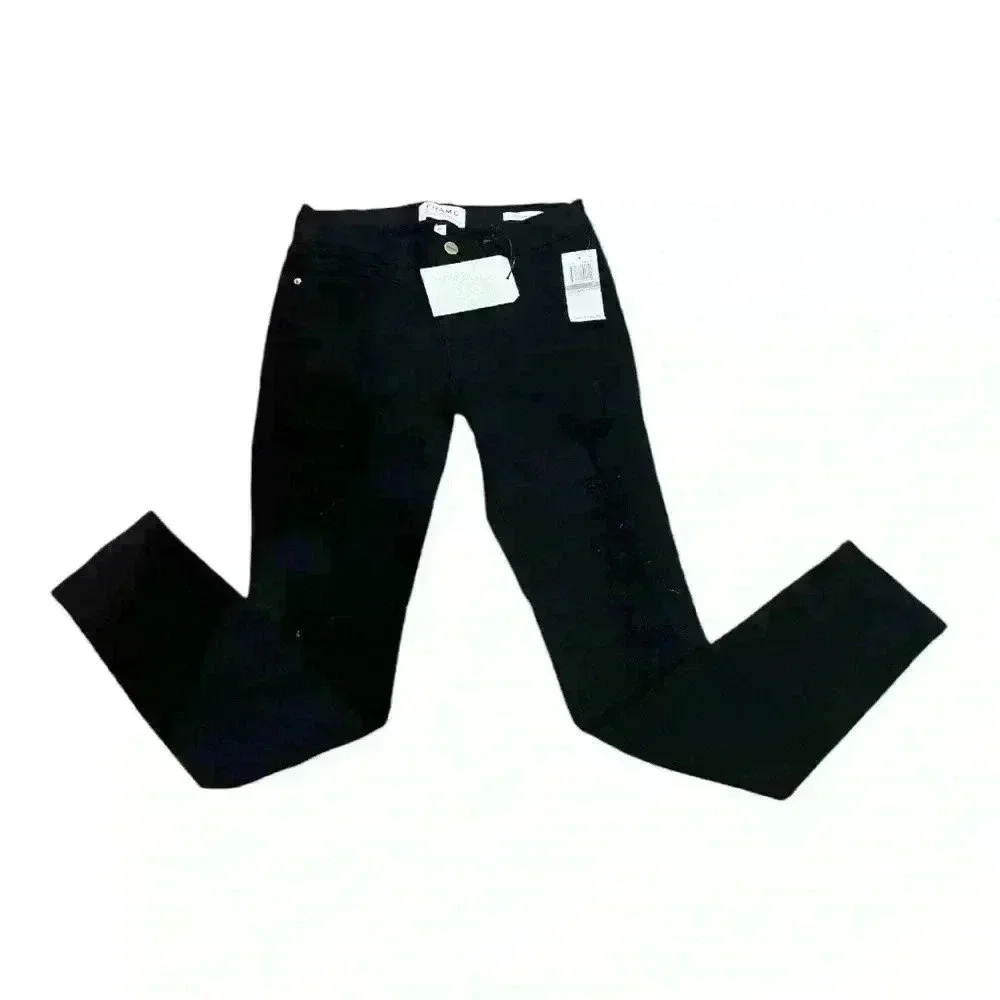 🆕FRAME Denim Le Color Ripped in Film Noir. Le Skinny de Jeanne. NWT - Picture 5 of 13